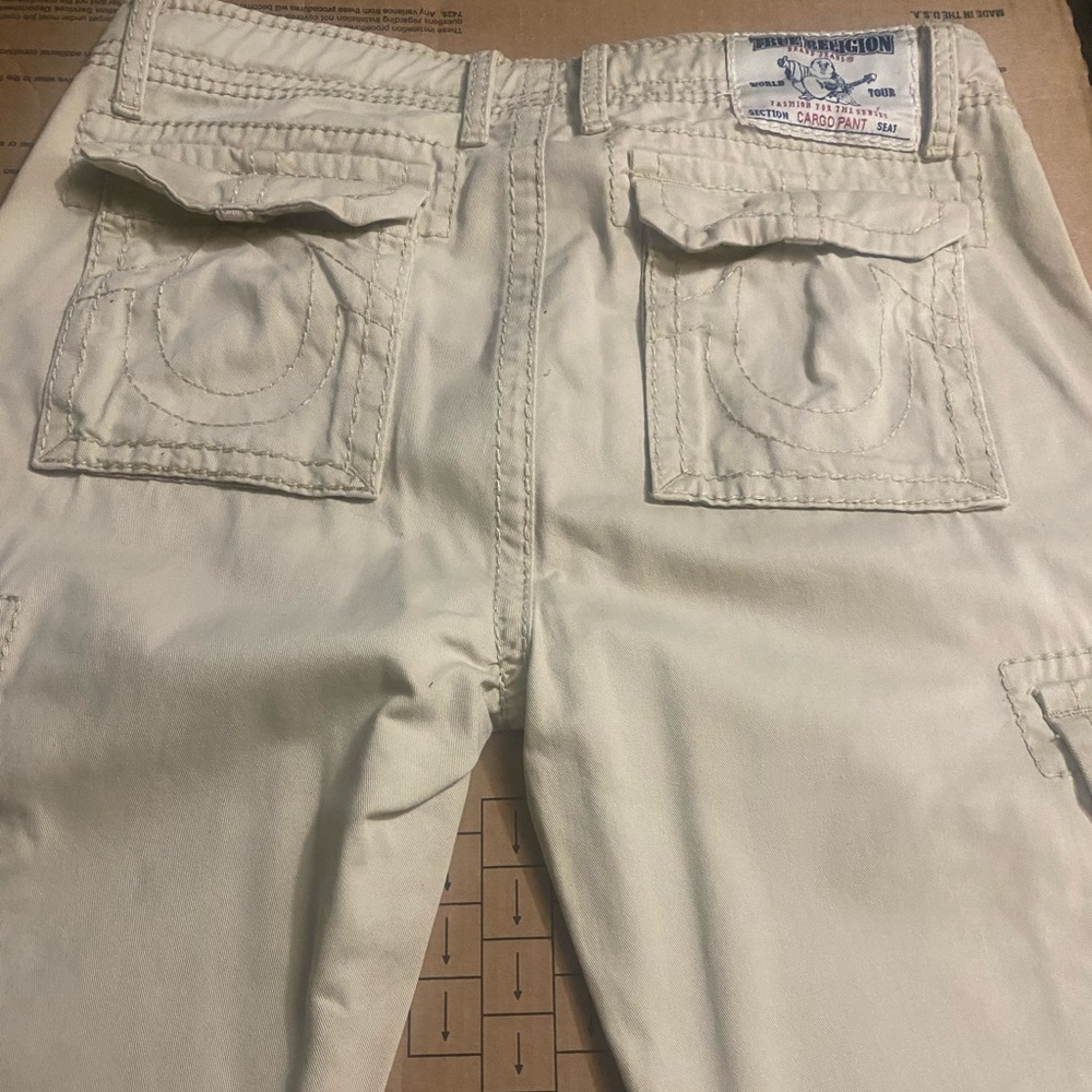 Tru Religion tan khakis/w draw string size 34 mint condition